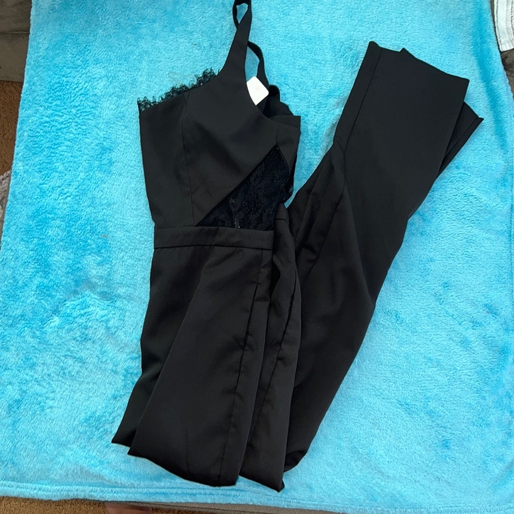 Apricot Lane Boutique Black Romper with lace detailing. Size S—new with tags
